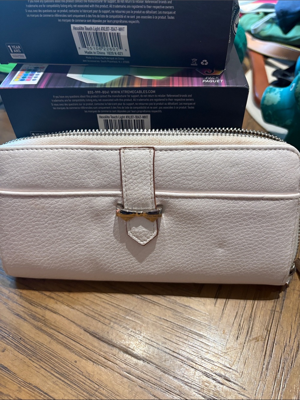 Anne Klein Light Pink Zip Wallet with Gold Accent